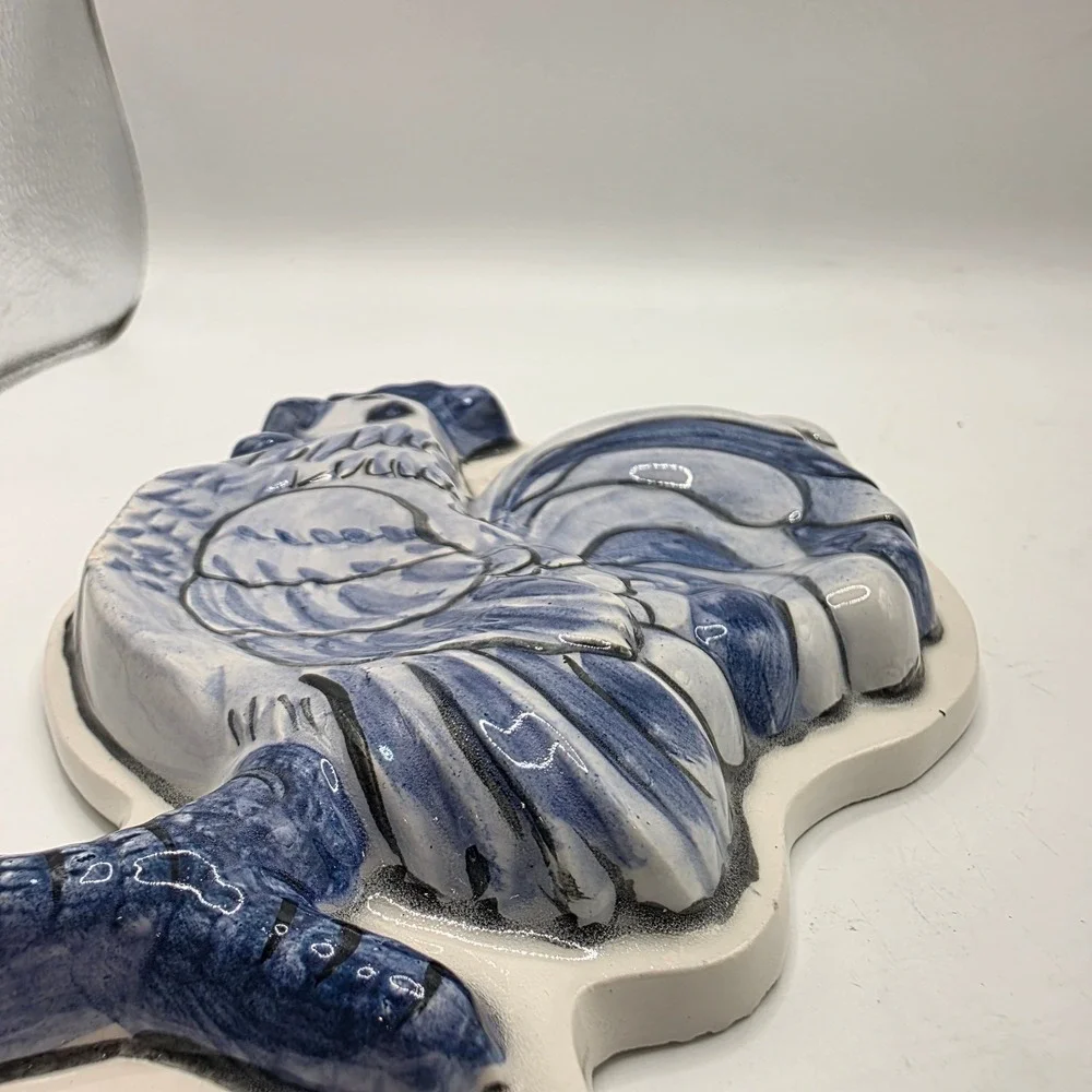 Joni 15 Handcrafted Ceramic Rooster Dual Spoon Rest Blue White Farmhouse Decor